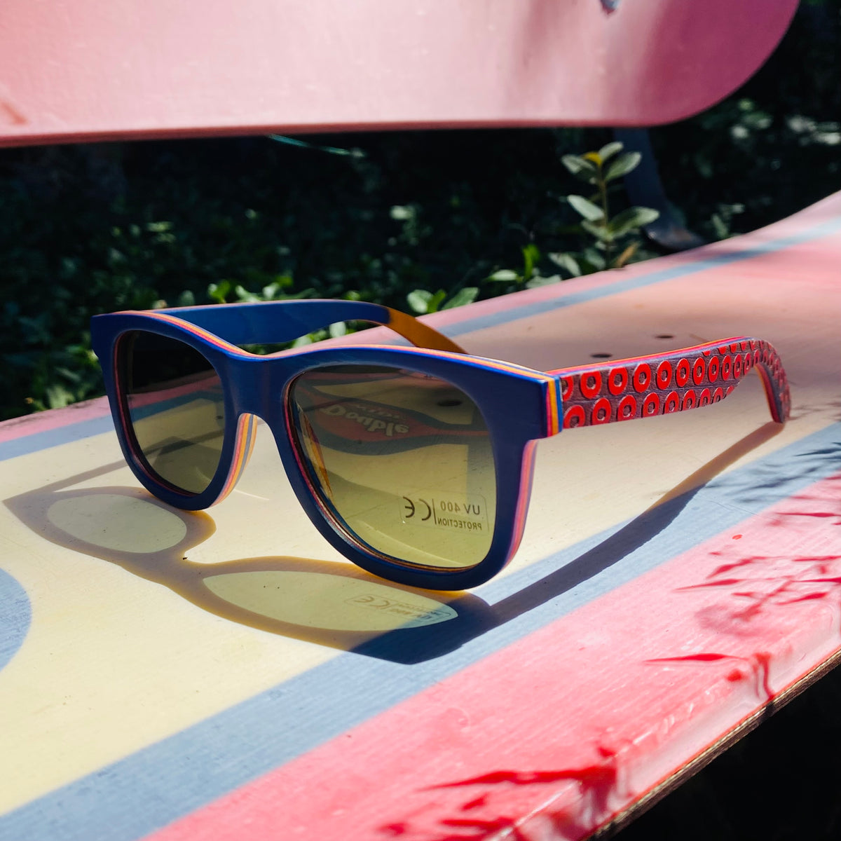 Donut | Blue & Red | Wooden Sunglasses